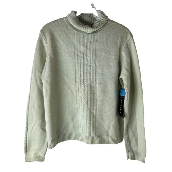 NOS VTG 90s Cashmere Wool Turtleneck Sweater Green Minimalist - Picture 1 of 6
